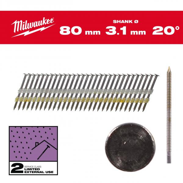 Реечные гвозди, угол наклона 20°, круглая головка 20° Round Head 80 mm / RS / G / SC2 - 1.750 pc 4932492593