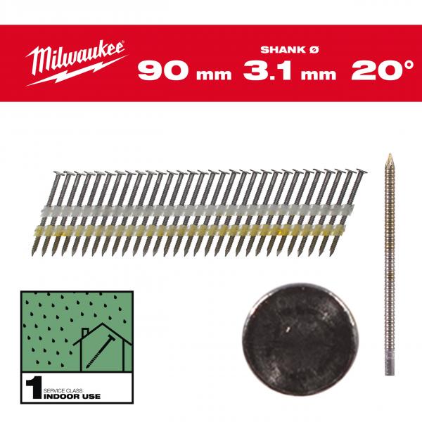 Реечные гвозди, угол наклона 20°, круглая головка 20° Round Head 90 mm / RS / B / SC1 - 1.750 pc 4932492590