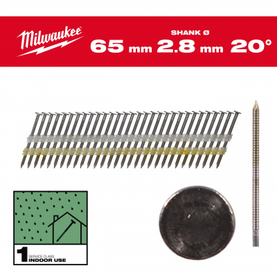 Реечные гвозди, угол наклона 20°, круглая головка 20° Round Head 65 mm / RS / B / SC1 - 2.000 pc 4932492587