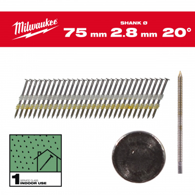 Реечные гвозди, угол наклона 20°, круглая головка 20° Round Head 75 mm / RS / B / SC1 - 2.000 pc 4932492588
