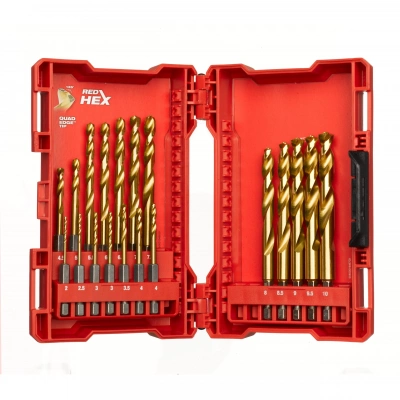 Сверла по металлу RED HEX - SHOCKWAVE™ HSS-TiN Shockwave HSS-G Tin Red Hex Set - 19 pc 4932493866