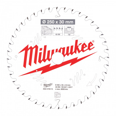 Пильный диск для торцовочной пилы по дереву Milwaukee 250 x 30 x 2.8 мм я 60 (1шт) 4932472015