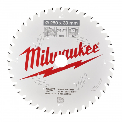 Пильный диск для торцовочной пилы по дереву Milwaukee 250 x 30 x 2.8 мм я 60 (1шт) 4932472015