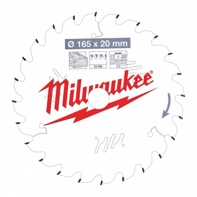Пильный диск для циркулярной пилы по дереву Milwaukee CSB P W 165 x 20 x 2,2 x 24ATB (1шт) 4932471294