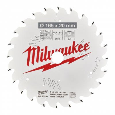 Пильный диск для циркулярной пилы по дереву Milwaukee CSB P W 165 x 20 x 2,2 x 24ATB (1шт) 4932471294