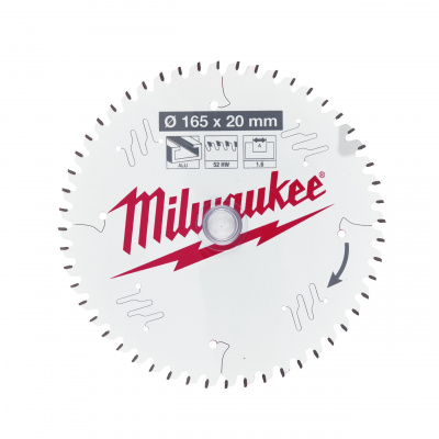 Пильный диск для циркулярной пилы по алюминию Milwaukee 165x20x1,6x52 скошенные зубья (1 шт) 4932479087